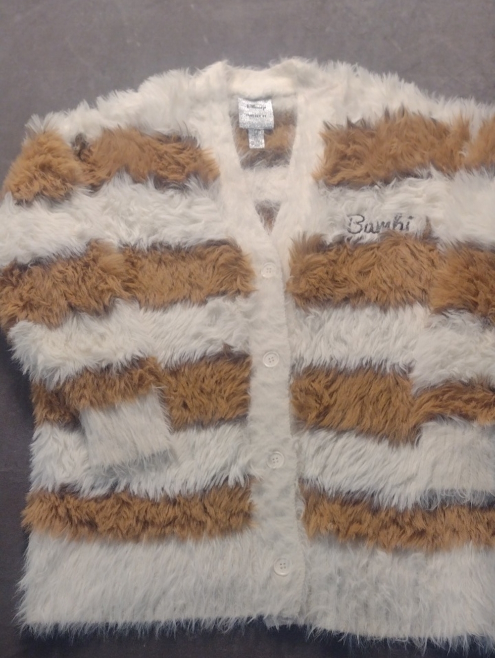 Disney Forever 21 Collab Sm Oversize Fuzzy Striped Cardigan in Cream and Brown